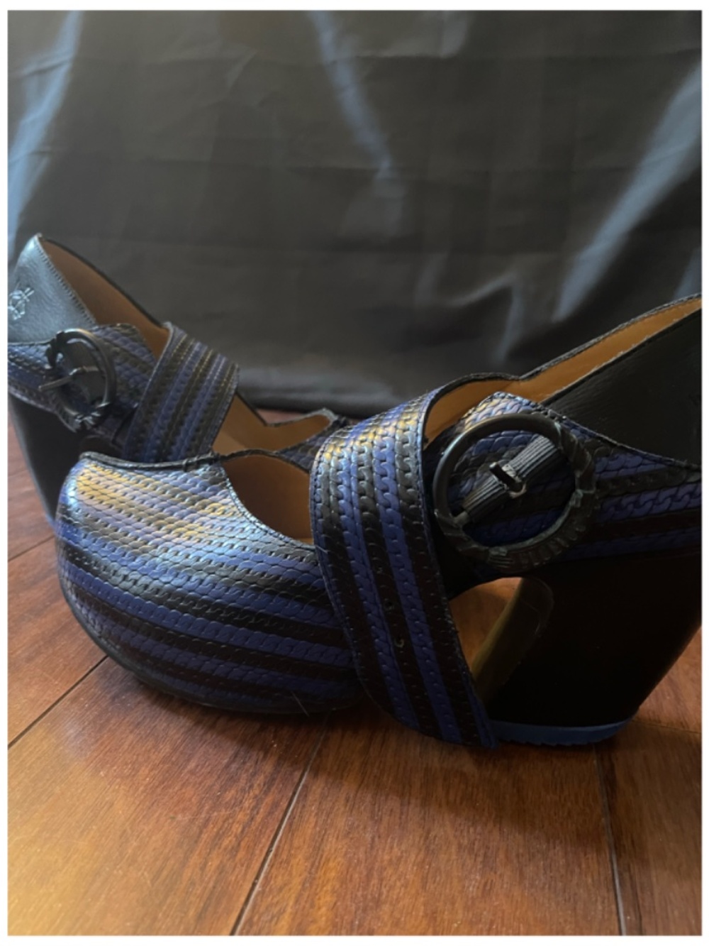 John Fluevog Black & Blue Leather Mary Jane Platform Heels  Size 9 - Picture 6 of 6